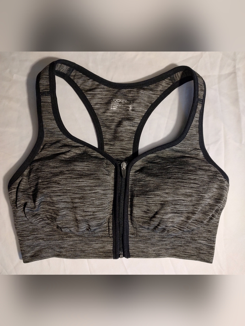 Jockey Front-Zip Racerback Sports Bra in Heather Gray and Black